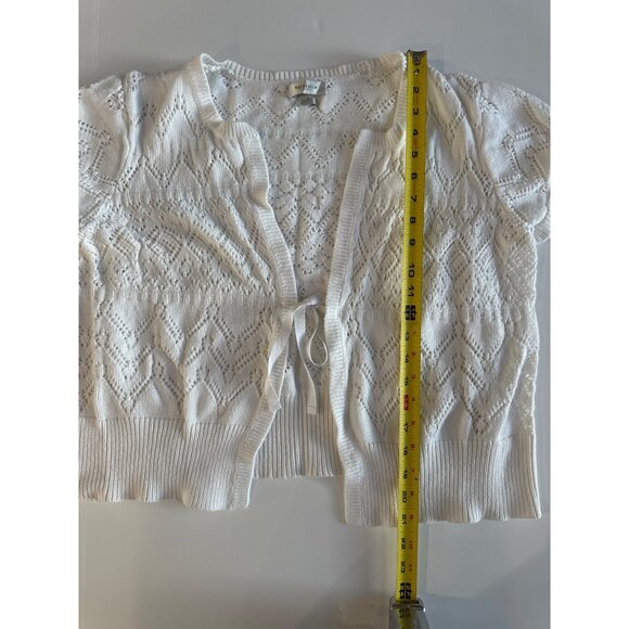 Van Heusen Womens Lace Knit Cardigan Sweater White Short Sleeve XL - Picture 5 of 7